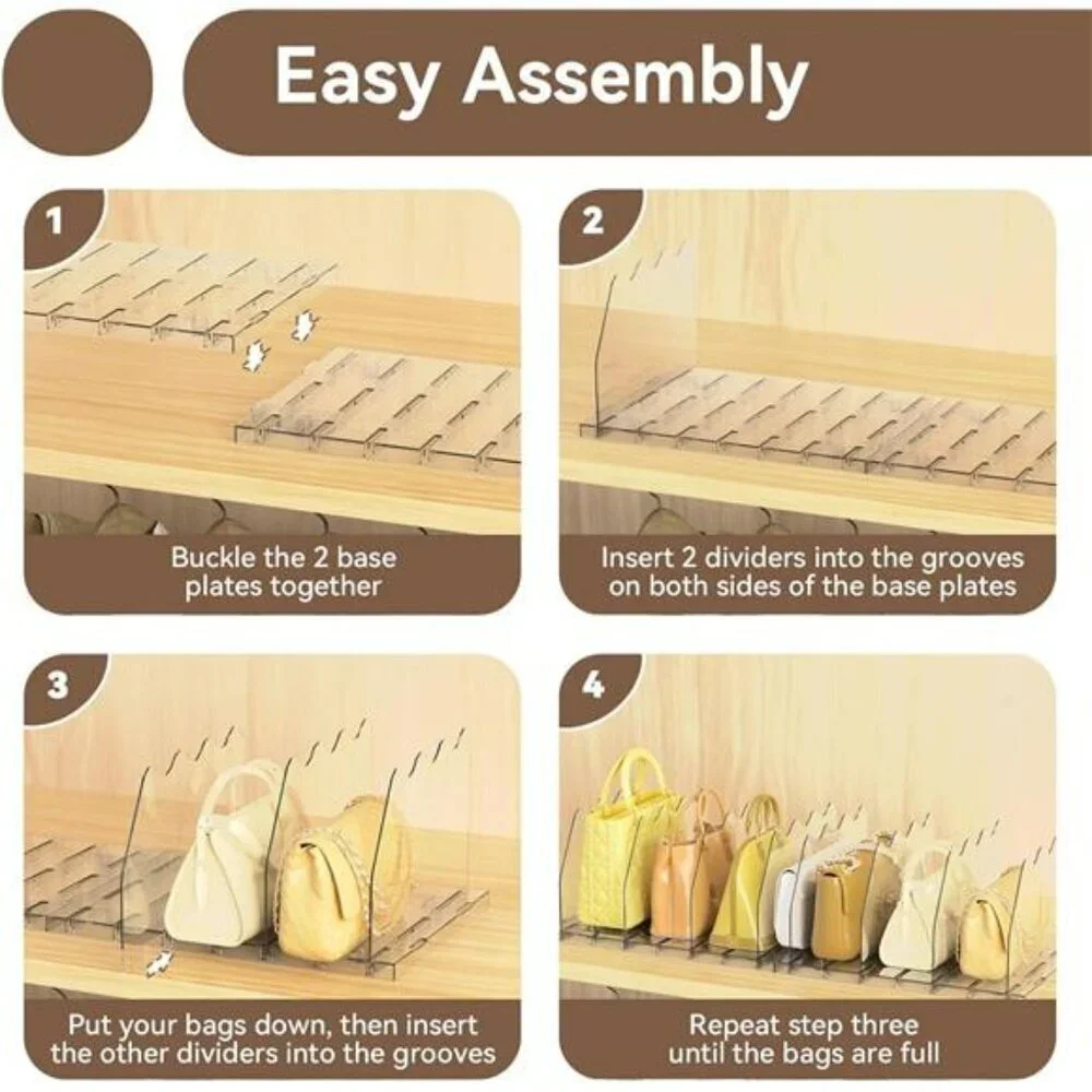 SOYO Clear Purse Organizer Adjustable Acrylic Shelf Divider for Closet Storage